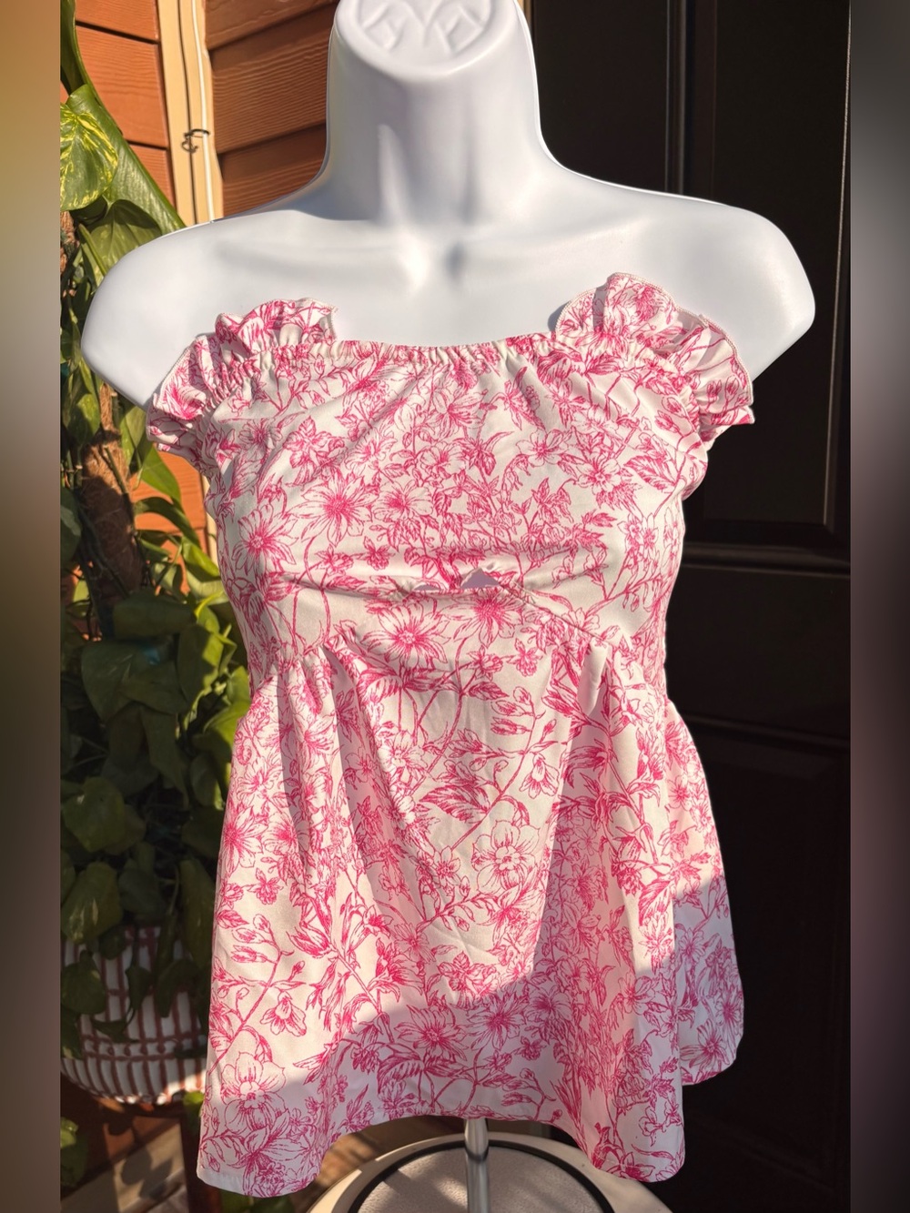 Pink & White Floral Strapless Top